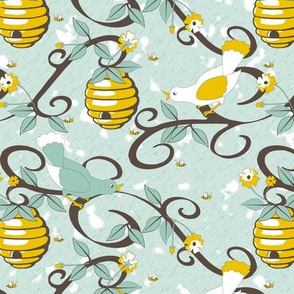 All About the Birds and the Bees - SoFt Spoonflower blue