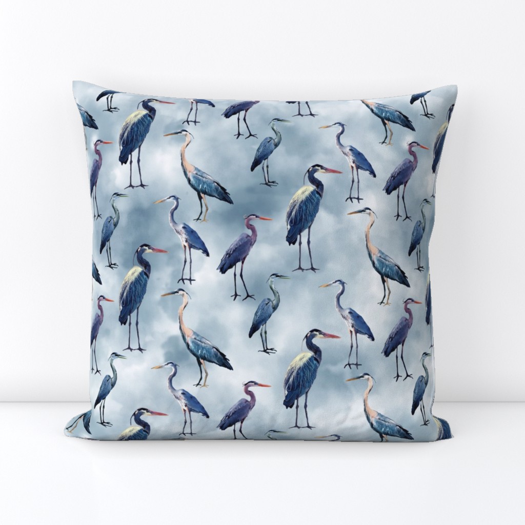 Blue Herons on Blue