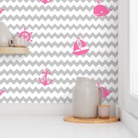 Pink Gray Chevron Nautical Girl Nursery