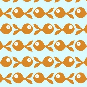 small - little fish swimming in orange on mint