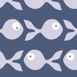 large - little fish swimming in lavender and grey blue