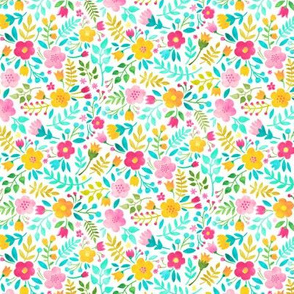 Watercolour Floral Doodle Pink Yellow Tiny Small