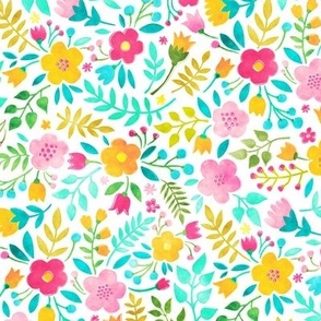 Watercolour Floral Doodle Pink Yellow Smaller