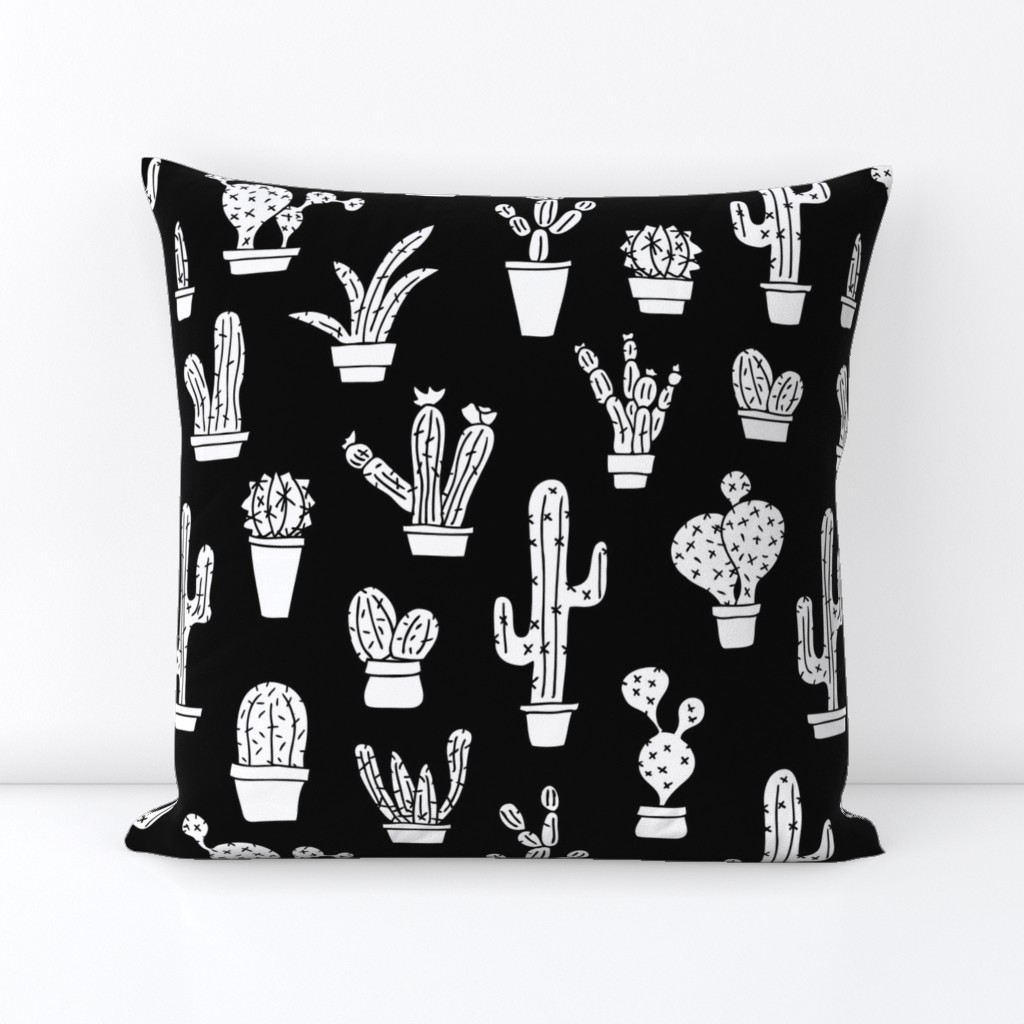 Black and white monochrome trendy summer cactus theme botanical garden gender neutral cacti and succulent garden botanical illustration print XL