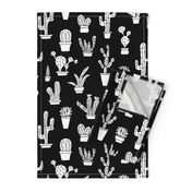 Black and white monochrome trendy summer cactus theme botanical garden gender neutral cacti and succulent garden botanical illustration print XL