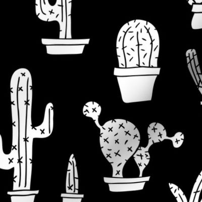 Black and white monochrome trendy summer cactus theme botanical garden gender neutral cacti and succulent garden botanical illustration print XL