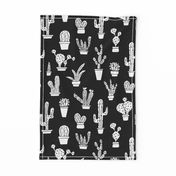 Black and white monochrome trendy summer cactus theme botanical garden gender neutral cacti and succulent garden botanical illustration print XL