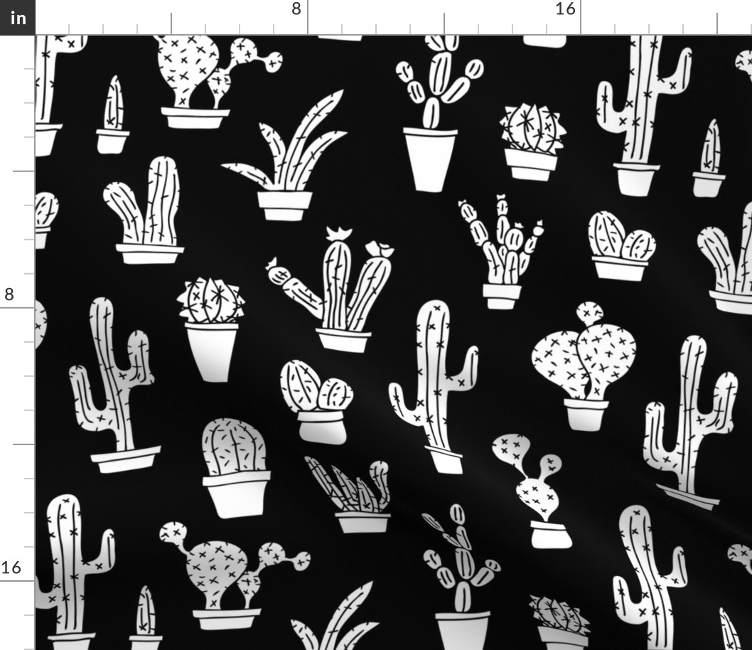 Black and white monochrome trendy summer cactus theme botanical garden gender neutral cacti and succulent garden botanical illustration print XL