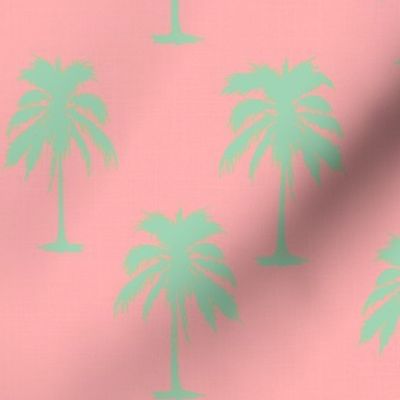 Mint palms on Pink Linen
