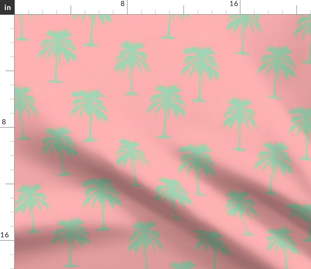 Mint palms on Pink Linen