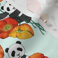 Poppies and Pandas on Mint - small