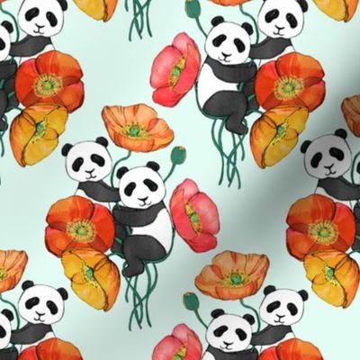 Poppies and Pandas on Mint - small