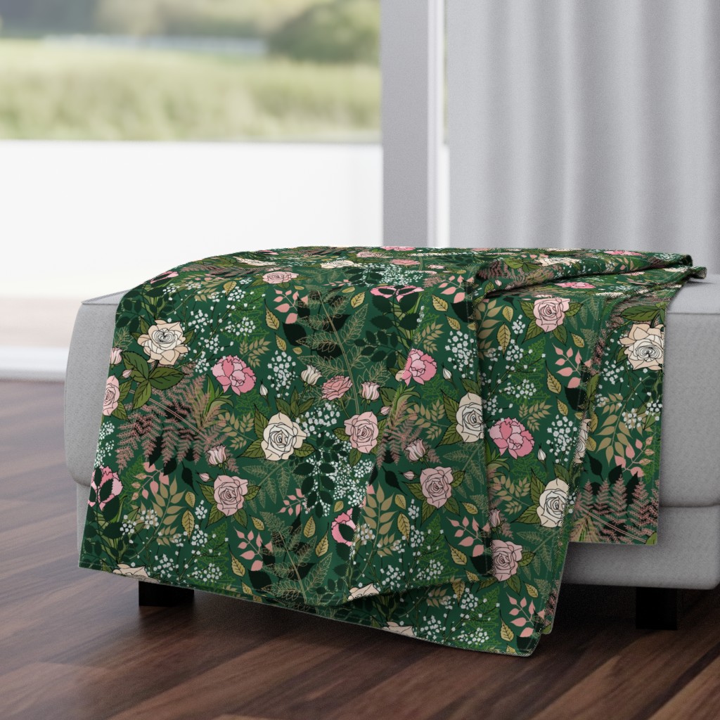 Emerald Green and Blush Pink and Throw Blanket | Spoonflower