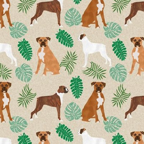boxer monstera tropical dog breed fabric tan