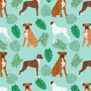 boxer monstera tropical dog breed fabric green