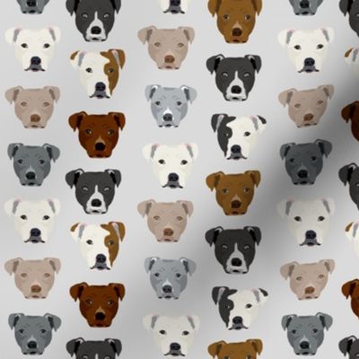 pitbull heads (smaller) fabric pitbull terrier dog fabrics - light grey