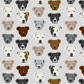 pitbull heads (smaller) fabric pitbull terrier dog fabrics - light grey