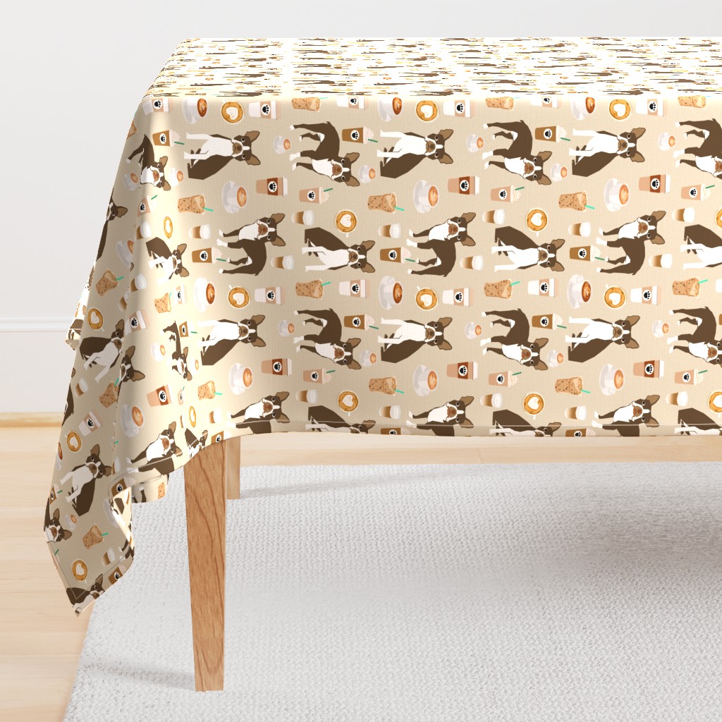 brown boston terrier dog fabric - dog and coffee fabric