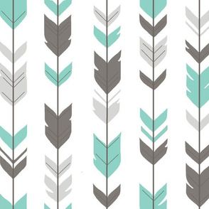 Arrow Feathers- light teal and grey on white