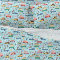 surfing van California surfboard palm summer blue