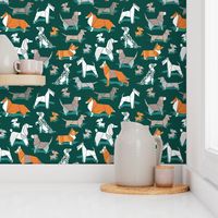 Small scale // Origami doggie friends // green background paper Chihuahuas Dachshunds Corgis Beagles German Shepherds Collies Poodles Terriers Dalmatians 