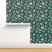 Small scale // Origami doggie friends // green background paper Chihuahuas Dachshunds Corgis Beagles German Shepherds Collies Poodles Terriers Dalmatians 