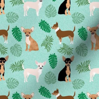 chihuahua monstera leaves tropical dog breed fabric green