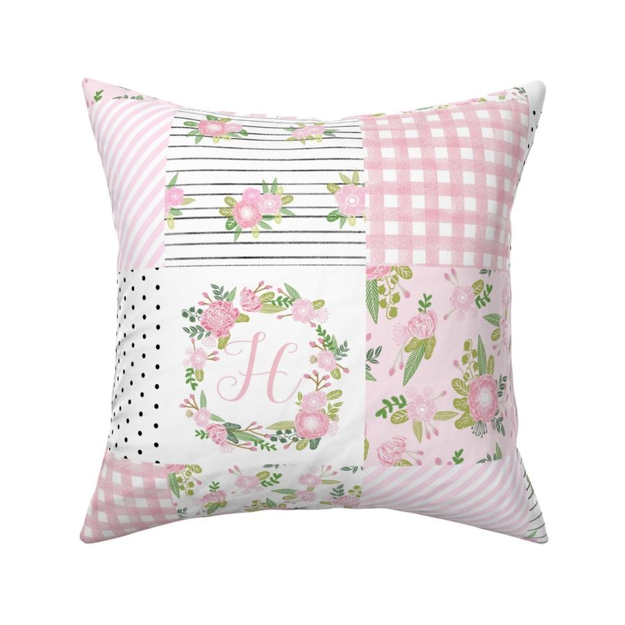 monogram quilt letter H girls pink nursery baby quilts