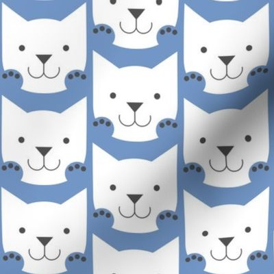 Paws Up! Smiling Cats in Blue and White