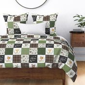 Woodland Animal Tracks Quilt Top – Brown + Green Patchwork Cheater Quilt, Style F