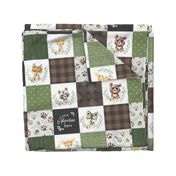 Woodland Animal Tracks Quilt Top – Brown + Green Patchwork Cheater Quilt, Style F