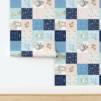 Woodland Friends Nursery Patchwork Quilt (rotated)- I Woke Up This Cute Wholecloth Deer Fox Raccoon Bunny (Navy Pink) GingerLous