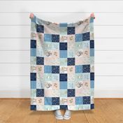 Woodland Friends Nursery Patchwork Quilt (rotated)- I Woke Up This Cute Wholecloth Deer Fox Raccoon Bunny (Navy Pink) GingerLous