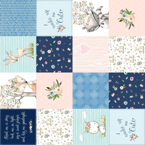 Woodland Friends Nursery Patchwork Quilt (rotated)- I Woke Up This Cute Wholecloth Deer Fox Raccoon Bunny (Navy Pink) GingerLous
