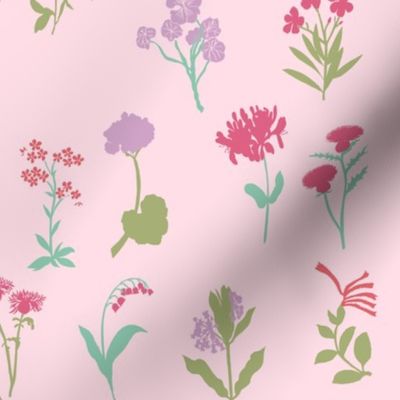 simple wildflowers botanical fabric pink
