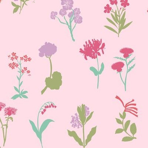 simple wildflowers botanical fabric pink