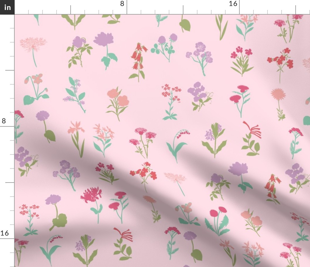 simple wildflowers botanical fabric pink