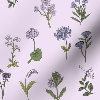 wildflowers nature botanical flower fabric lavender