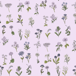 wildflowers nature botanical flower fabric lavender