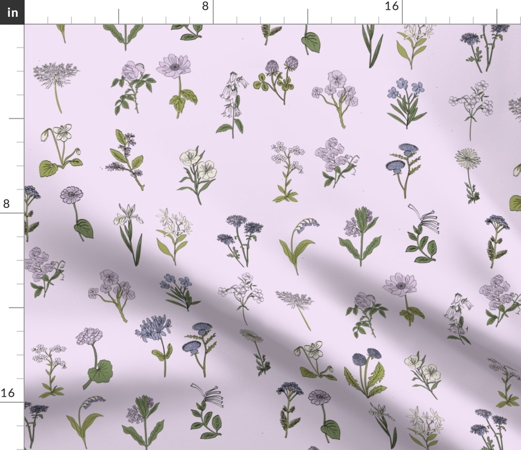 wildflowers nature botanical flower fabric lavender