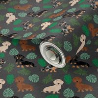 dachshund tropical monstera leaves dog breed fabric dark