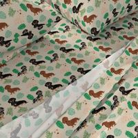 dachshund tropical monstera leaves dog breed fabric tan