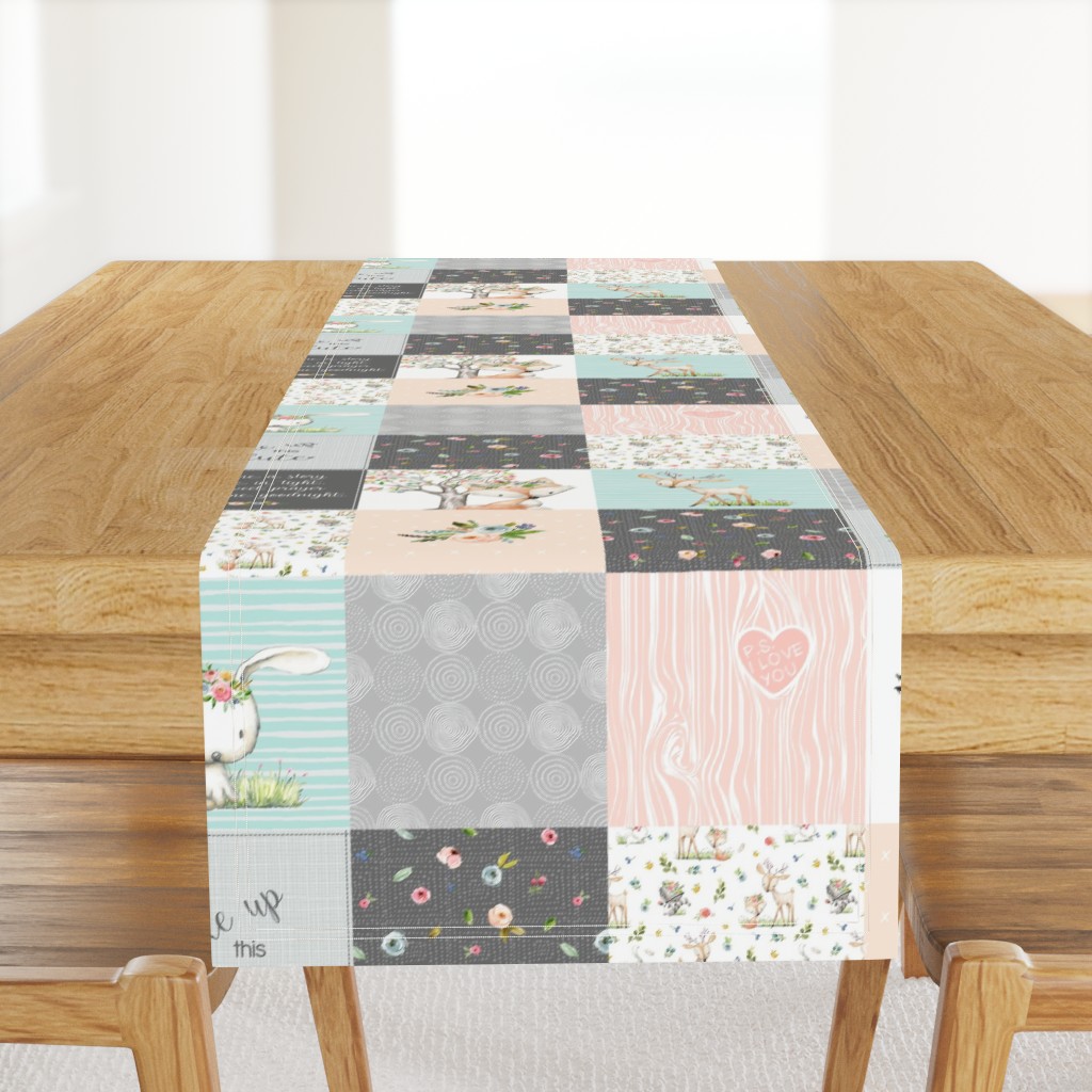 Woodland Friends Nursery Patchwork Quilt - I Woke Up This Cute Wholecloth Deer Fox Raccoon Bunny (Grey Blush) GingerLous