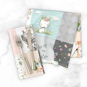 Woodland Friends Nursery Patchwork Quilt - I Woke Up This Cute Wholecloth Deer Fox Raccoon Bunny (Grey Blush) GingerLous