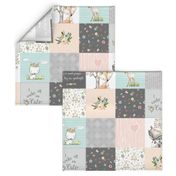 Woodland Friends Nursery Patchwork Quilt - I Woke Up This Cute Wholecloth Deer Fox Raccoon Bunny (Grey Blush) GingerLous