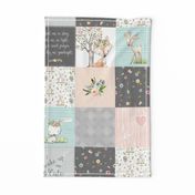 Woodland Friends Nursery Patchwork Quilt - I Woke Up This Cute Wholecloth Deer Fox Raccoon Bunny (Grey Blush) GingerLous