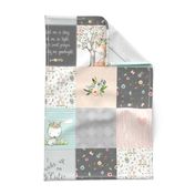 Woodland Friends Nursery Patchwork Quilt - I Woke Up This Cute Wholecloth Deer Fox Raccoon Bunny (Grey Blush) GingerLous