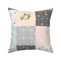 Woodland Friends Nursery Patchwork Quilt - I Woke Up This Cute Wholecloth Deer Fox Raccoon Bunny (Grey Blush) GingerLous