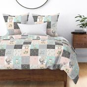 Woodland Friends Nursery Patchwork Quilt - I Woke Up This Cute Wholecloth Deer Fox Raccoon Bunny (Grey Blush) GingerLous