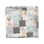 Woodland Friends Nursery Patchwork Quilt - I Woke Up This Cute Wholecloth Deer Fox Raccoon Bunny (Grey Blush) GingerLous